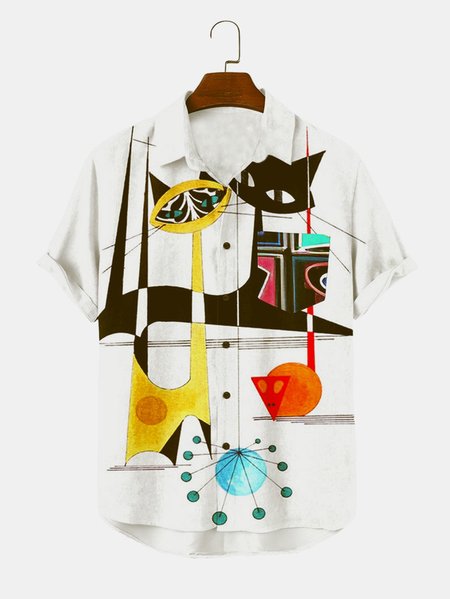 

Party Shirt Collar Short Sleeve Shirts & Tops, Gray, Men's Floral shirt