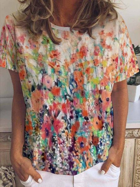 

Flower Spring Art Print Short Sleeve T-Shirt, As picture, T-shirts