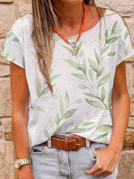 

Floral Print Summer New Bestseller Women's Short Sleeve Knit T-Shirt, Multicolor, Tops