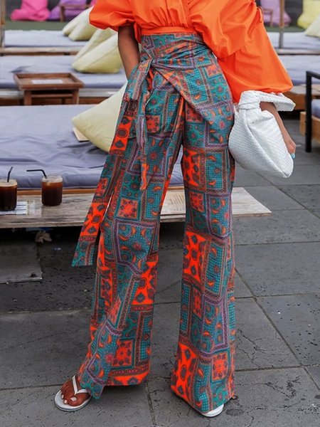 

Tribal Holiday Vacation Regular Fit Pants, As picture, Wide Leg Pants