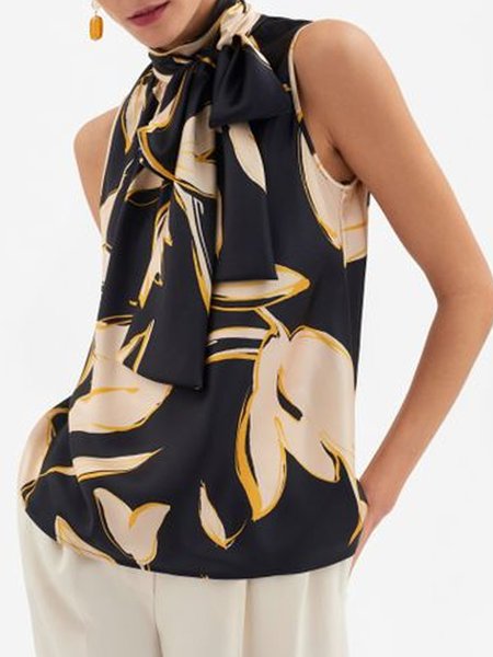 

Abstract Stand Collar Top, Black, Tunics