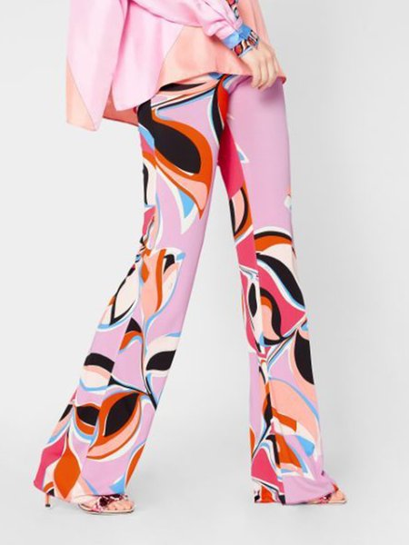 

Elegant Pink Abstract Regular Fit Pants, Wide Leg Pants
