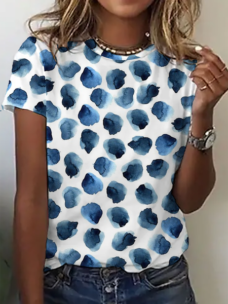 

Loosen Crew Neck Casual Short Sleeve T-Shirt, Blue, T-Shirts
