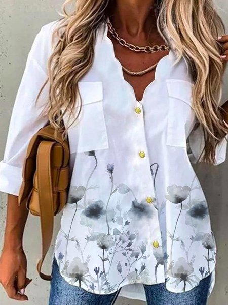 

Floral Print Hot Sale Summer New Arrivals Ladies Casual Long Sleeve Thin Shirts, Multicolor, Blouses & Shirts