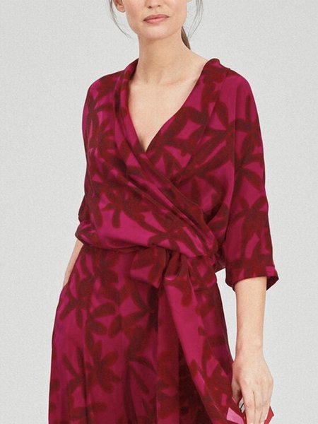 

Loosen Floral Elegant Half Sleeve Top, Red, Blouses and Shirts