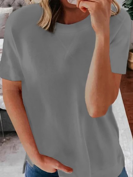 

Solid Loosen Casual Short Sleeve Tops, Gray, Tees & T-shirts