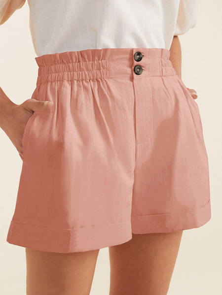 

Summer Solid Color Elastic Buckle Zipper Casual Shorts, Pink, Shorts