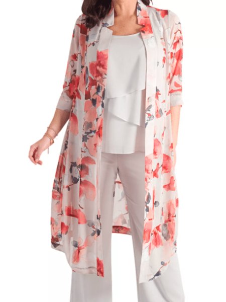 

Summer Three Quarter Lightweight Loosen Floral V Neck Cardigan, Pink, Kimonos