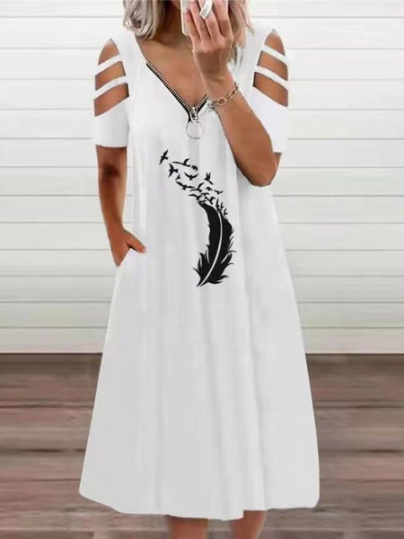 

Cotton Short Sleeve Woven Dress, White, Summer Dresses