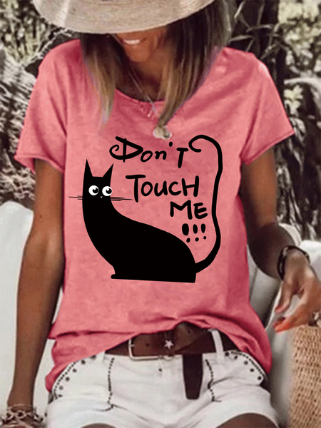

Not Touch Me Cat Funny Crew Neck Animal Short Sleeve Tops, Pink, T-shirts