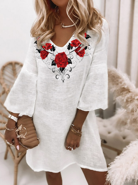 

Elegant Flare Sleeve Long Sleeve Woven Dress, White, Dresses
