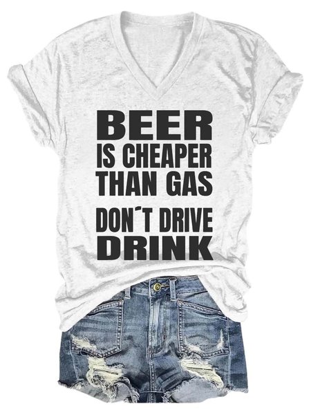 

Ladies Don't Drive Drinke Women's V-Neck T-Shirt, White, T-shirts
