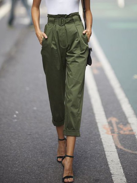 

Daily Regular Fit Green Solid Pants, Cropped Pants