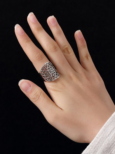 

JFN Vintage Ethnic Openwork Pattern Open Ring, Silver, Rings