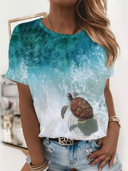 

Wonderful ocean beach holiday turtle Animal Print Blouse T-shirt Plus Size, Multicolor, Tops