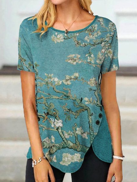 

Crew Neck Cotton Blends Short Sleeve T-Shirt, Green, T-Shirts