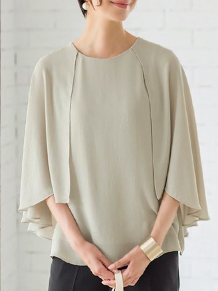 

Simple Solid Round Neck Short Sleeve Top, As picture, Tops