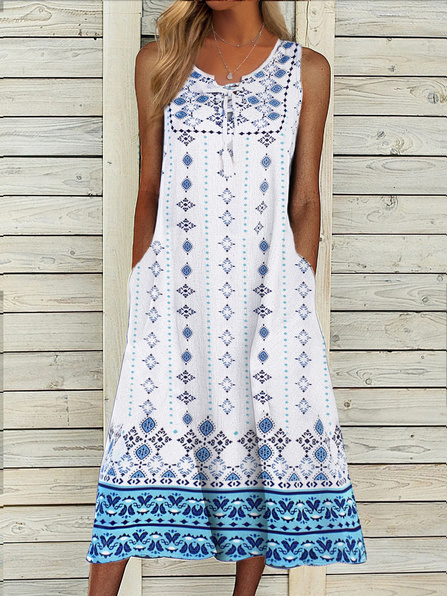 

Regular Fit Vacation Sleeveless Woven Dresses, White, Dresses