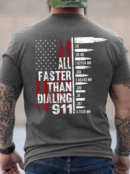 

All Faster Than Dialing 911 American Flag Gun Lover For Men Casual Crew Neck Short Sleeve Short Sleeve T-Shirt, Deep gray, T-shirts