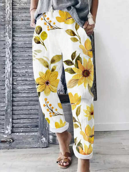 

Women Loose Vacation Floral Long Pants, Multicolor, Pants