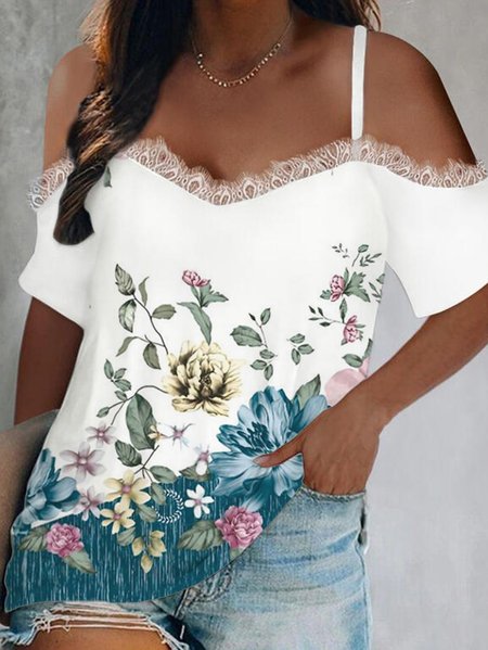 

Spaghetti Floral Guipure Short Sleeve T-Shirt, White, Shirts & Blouses