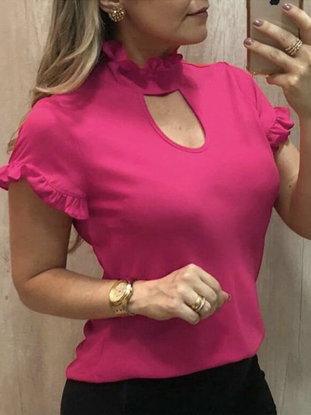 

Casual Solid Regular Fit Short Sleeve Top, Rose red, Tops
