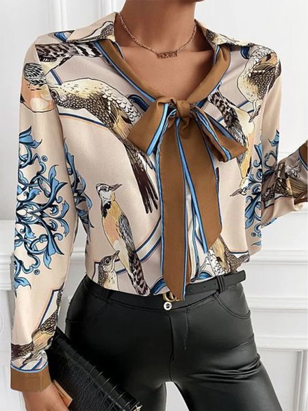 

Long Sleeve Daily Shirt Collar Shirt, As picture, Blouses and Shirts