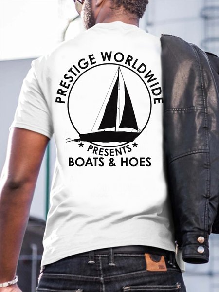 

Boat Print Men's Casual Crew Neck Short Sleeve T-Shirt, White, T-shirts