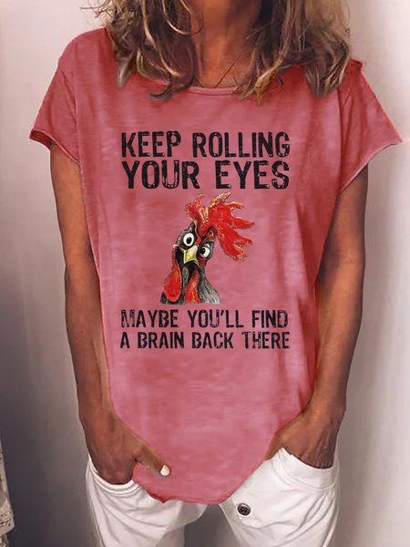 

Womens Funny Keep Rolling Your Eyes Letter Print Casual Short Sleeve T-Shirt, Red, T-shirts