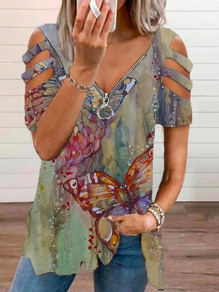 

Gradient Print Hot Sale Summer New Ladies Casual Short Sleeve Top, Multicolor, Shirts & Blouses