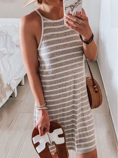 

Casual Striped Cotton Blends Sleeveless Knitting Dresses, Khaki, Dresses