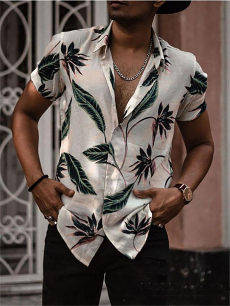 Cotton Linen Botanical Floral Print Lapel Cozy Linen Shirt, As picture, Blouses&Shirts