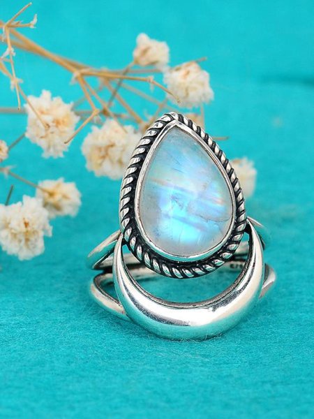 

JFN Vintage Ethnic Geometric Moonstone Ring, As picture, Rings