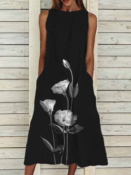 

Cotton Crew Neck Sexy Sleeveless Woven Dresses, Black, Summer Dresses