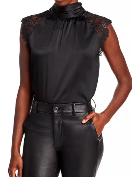 

Summer Lightweight Stand Collar Regular Fit Plain Short Sleeve Daily Tops, Black, Tunics