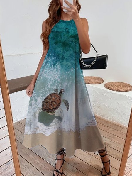 

Wonderful ocean beach holiday turtle animal print a hem loose dress Plus Size, Multicolor, Dresses