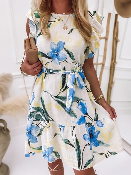 

Plus size Casual Floral Sleeveless Dresses, Blue, Mini Dresses