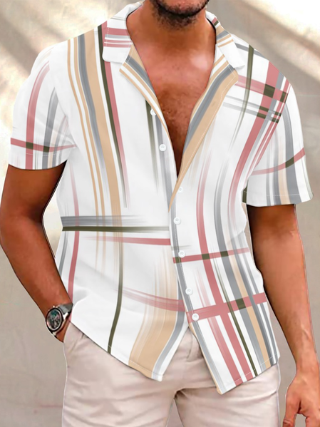 

Casual Abstract Line Print Short Sleeve Shirt, As picture, Short Sleeves Shirts