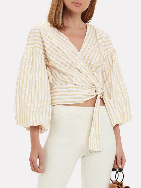 

Simple Regular Fit Striped Long Sleeve Top, Yellow, Tops