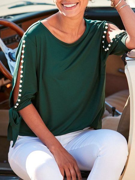

Loosen Elegant Cotton Blends Short Sleeve T-Shirt, Green, T-Shirts