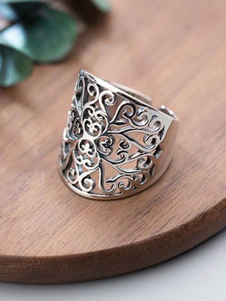 

Vintage Ethnic Openwork Pattern Open Ring, Silver, Ring