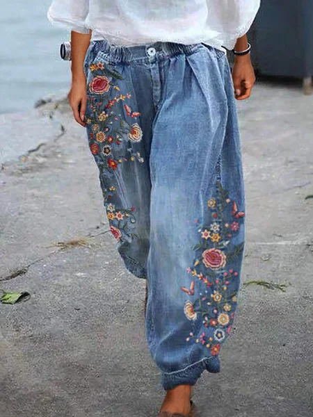 

Floral-Print Casual Shift Jeans, Blue, Denim&Jeans