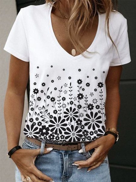 

Casual V Neck Short Sleeve T-Shirt, Multicolor, T-Shirts