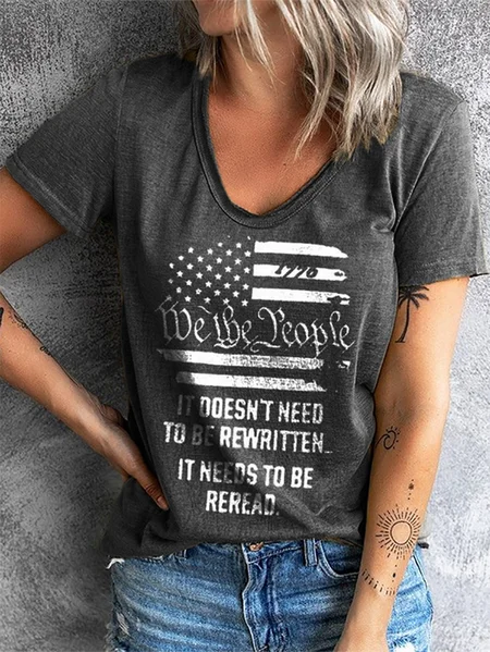 

Plus size Casual Flag Short Sleeve T-Shirt, As picture, T-Shirts