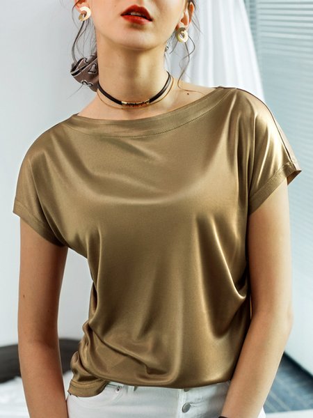 

Casual Short Sleeve Solid Regular Fit T-Shirt, As picture, Tees
