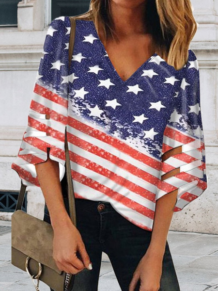 

Flare Sleeve Casual Short Sleeve Tops, Multicolor, Tops