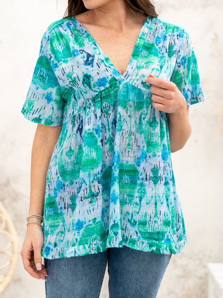 

Casual Short Sleeve Tops, Blue, Tunics