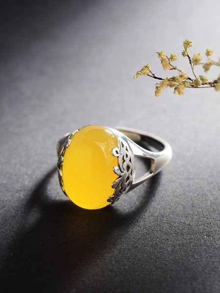 

JFN Vintage Ethnic Pattern Oval Large Gemstone Ring, Yellow, Rings
