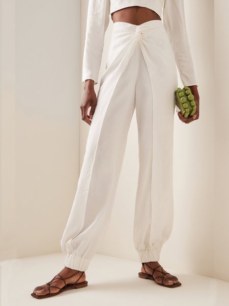 

Solid Casual Knot Front Bloomers Pants, White, Wide Leg Pants