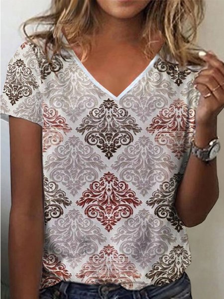 

Casual V Neck Short Sleeve T-Shirt, Multicolor, T-Shirts